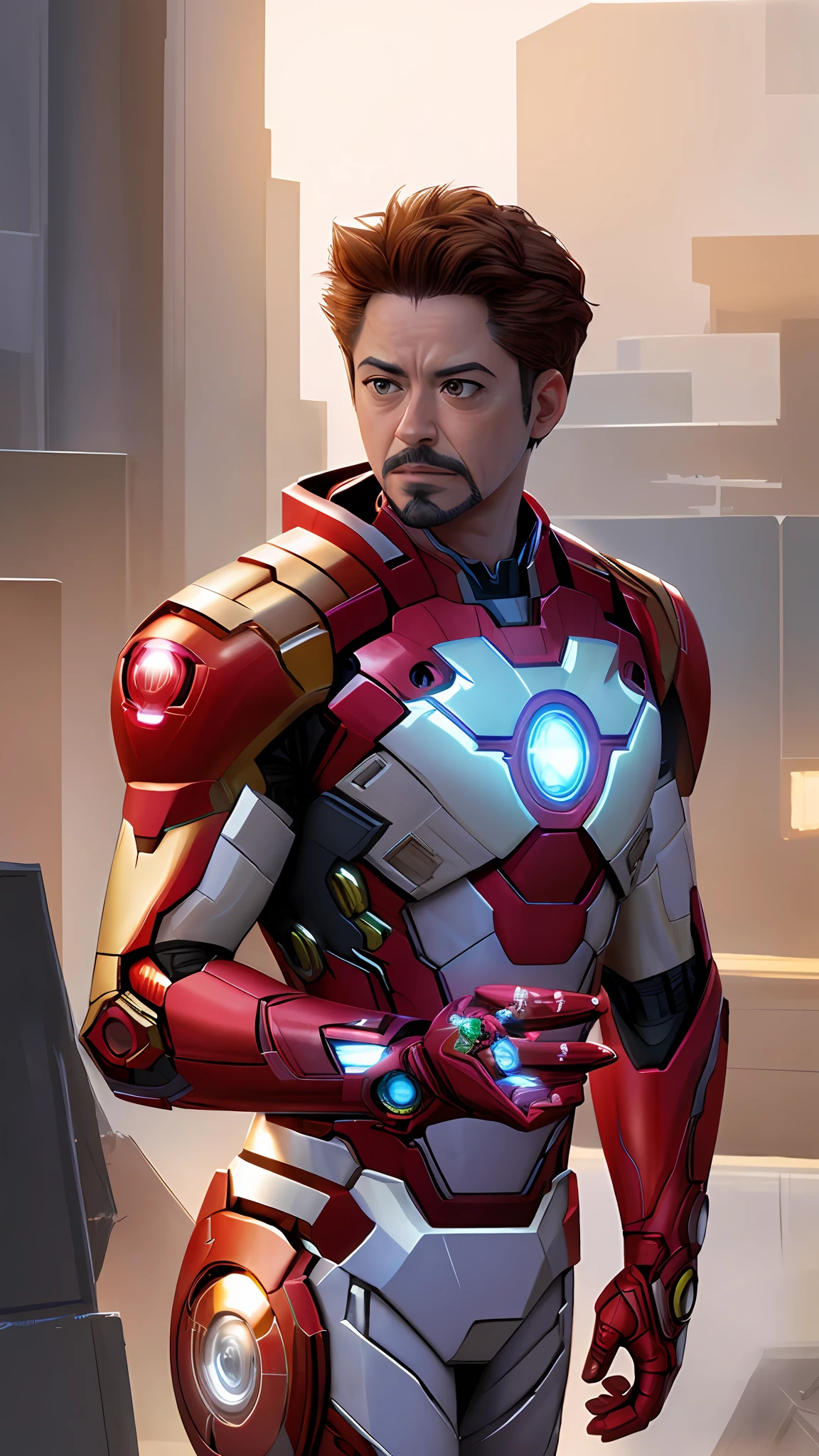 tony stark is iron man ,no helmet, photography,soft lighting, soft ...