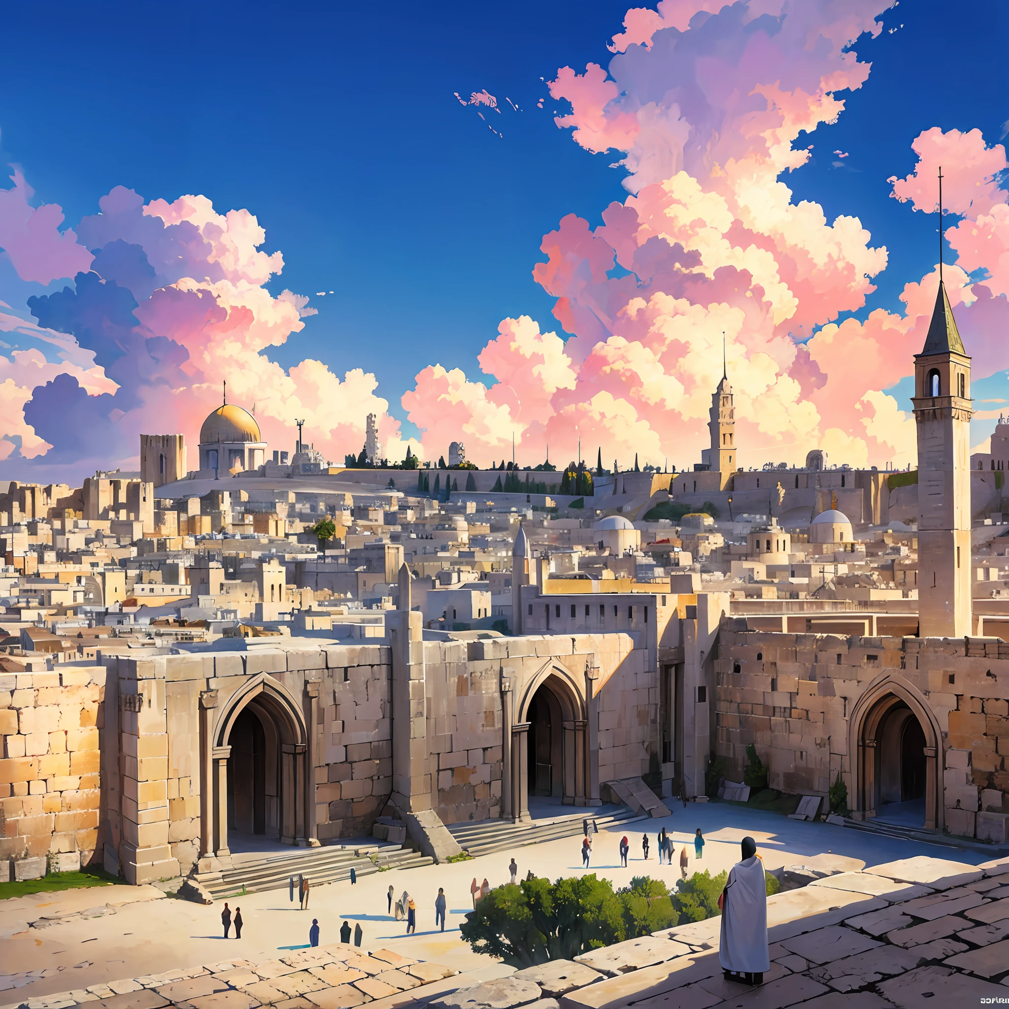 Древний Иерусалим, со времен Христа, реалистичное изображение, небо с облаками, 16:9, 4к --авто --s2