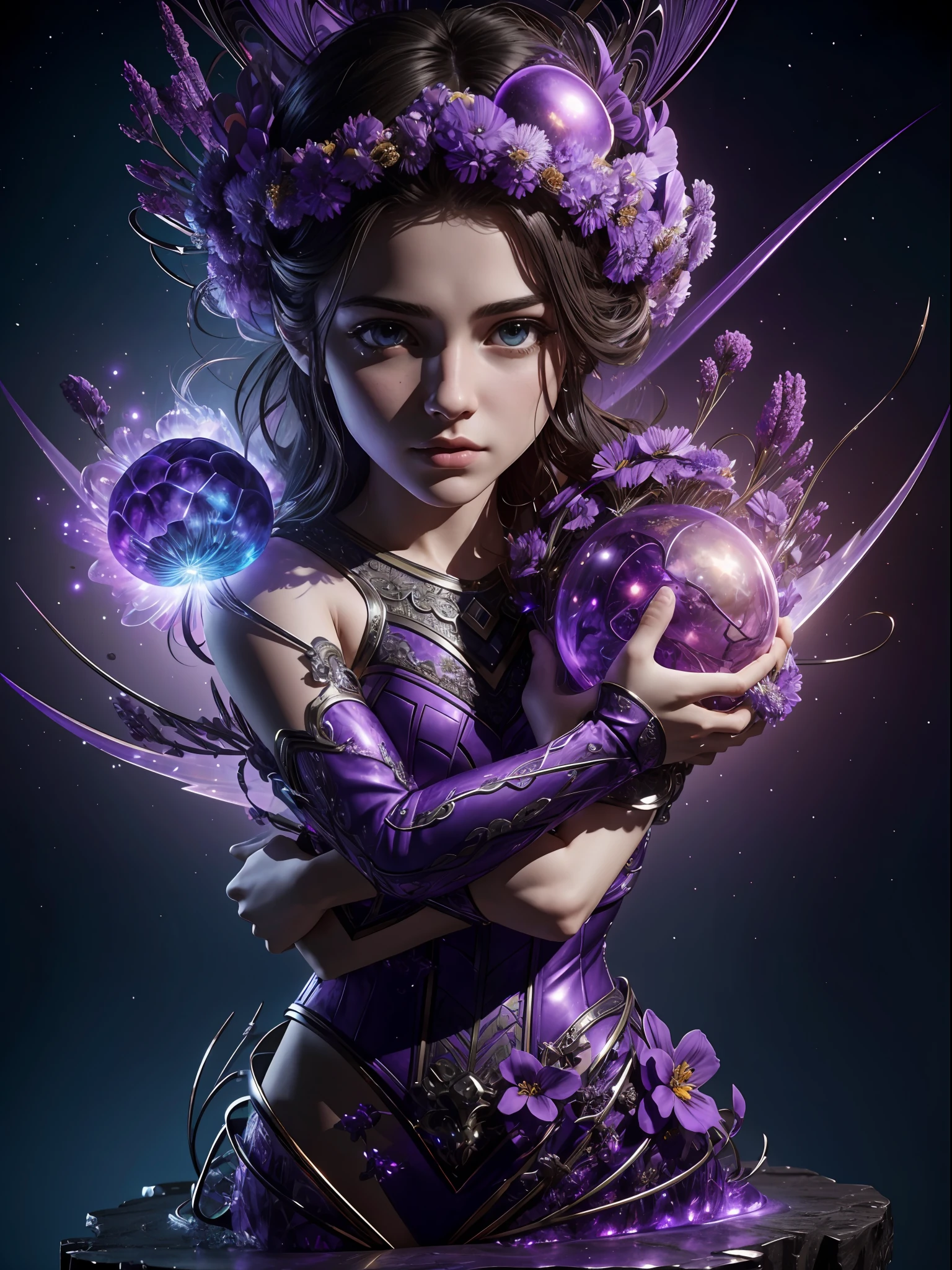 Incredible and spectacular scenes, ((high quality)), ((detailed)), ((fantasy)), "purple plasma brain, purple plasma body, realistic, best quality, 4K, flowers trapped in blisters at the top realistic, (handsome teenager and beautiful girl hugging), full body portrait", image quality (3D rendering effect) , exquisite details,