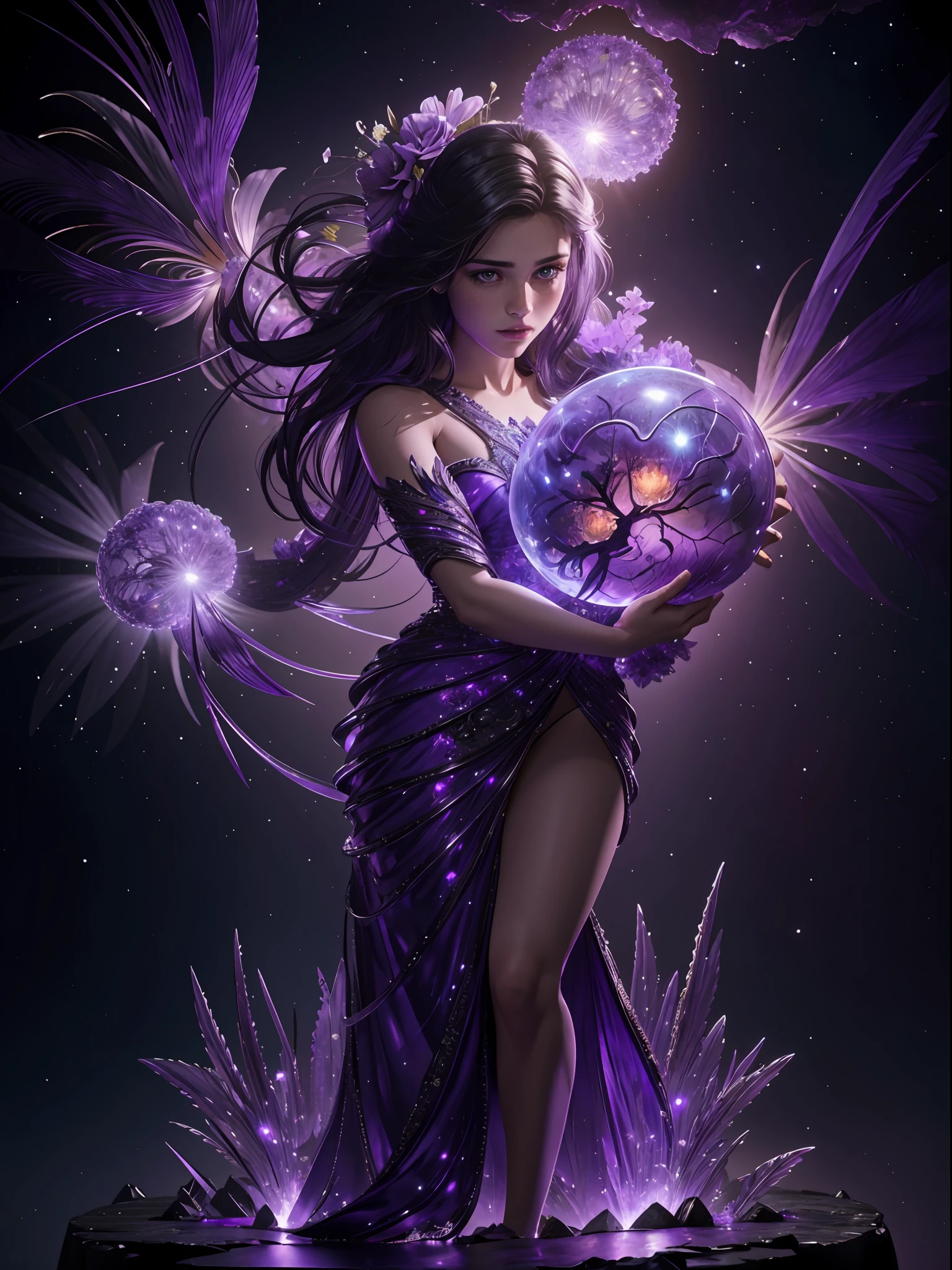 Incredible and spectacular scenes, ((high quality)), ((detailed)), ((fantasy)), "purple plasma brain, purple plasma body, realistic, best quality, 4K, flowers trapped in blisters at the top realistic, (handsome teenager and beautiful girl hugging), full body portrait", image quality (3D rendering effect) , exquisite details,