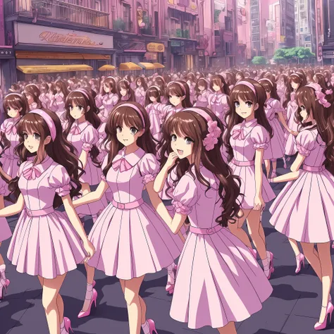 perfect anime illustration, multiple girls, thousands of girls ...