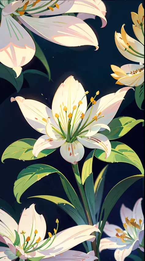 Close-up of lilies, high-precision picture quality, beautiful white background showing a lily picture. White lilies bloom towards us in pictures, capturing every corner of the human eye. The details of the petals are delicate and gorgeous, the exotic ears ...