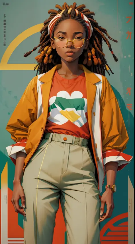 yoshitomo nara:1.5, wes anderson:1.3, new casualism, retro, minimalism (1 african girl with dreads hair and vintage clothes) sex...