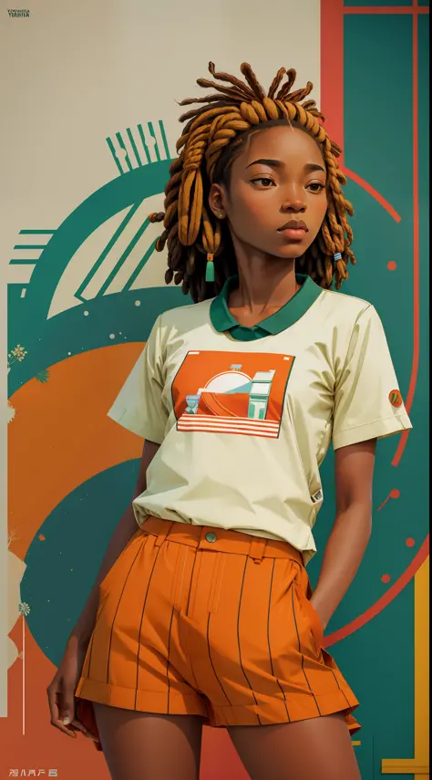 yoshitomo nara:1.5, wes anderson:1.3, new casualism, retro, minimalism (1 african girl with dreads hair and vintage clothes) sex...