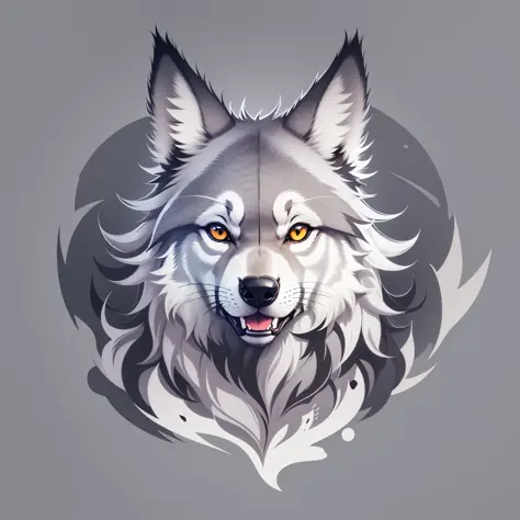 Happy gray wolf, kawaii, outline, vector, white background --auto --s2
