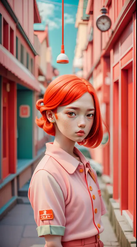 Yoshitomo Nara:1.5, Wes Anderson:1.3, New Casualism, Retro, Minimalism (1 Girl Red Hair, Freckles and Vintage Clothes),Abstract ...