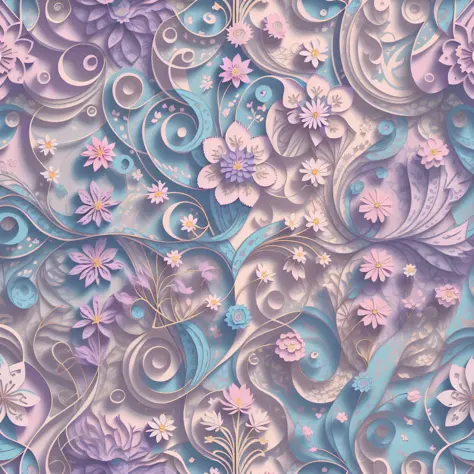 flat style wallpaper, vector style floral vine pattern with pastel color tones including old pink, pastel blue, light blue, beig...