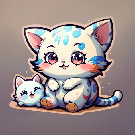 a cat, cute, kawaii, cute, chibi, simple background