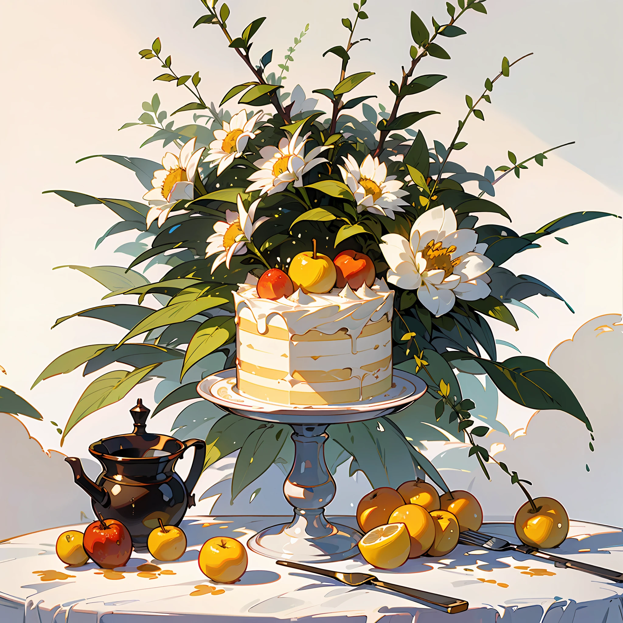 (Masterpiece: 1.2), (Best Quality: 1.2), Fruit, Juice, Magic Potion, Gourmet, Flowers, Cake, Colorful, Organized, Arranged, White Background, HD, Masterpiece, Super Detail, (Best Quality, High Resolution), Ultra High Resolution, Ultra HD, 32K, cgStation Pop ----niji 5