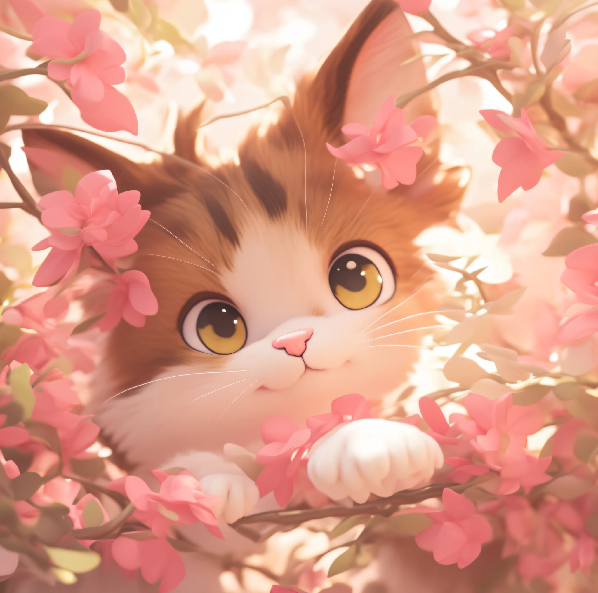 毛茸茸的小猫, 可爱细致的数字艺术, 可爱的 3D 渲染, 可爱的数字绘画, 可爱的数字艺术, 来自《英雄联盟》的小猫, 可爱的小猫, 3d 渲染风格, 风格化 3d 渲染, Blender Eevee 渲染, 风格化为 3D 渲染, 粉色的, 梦境