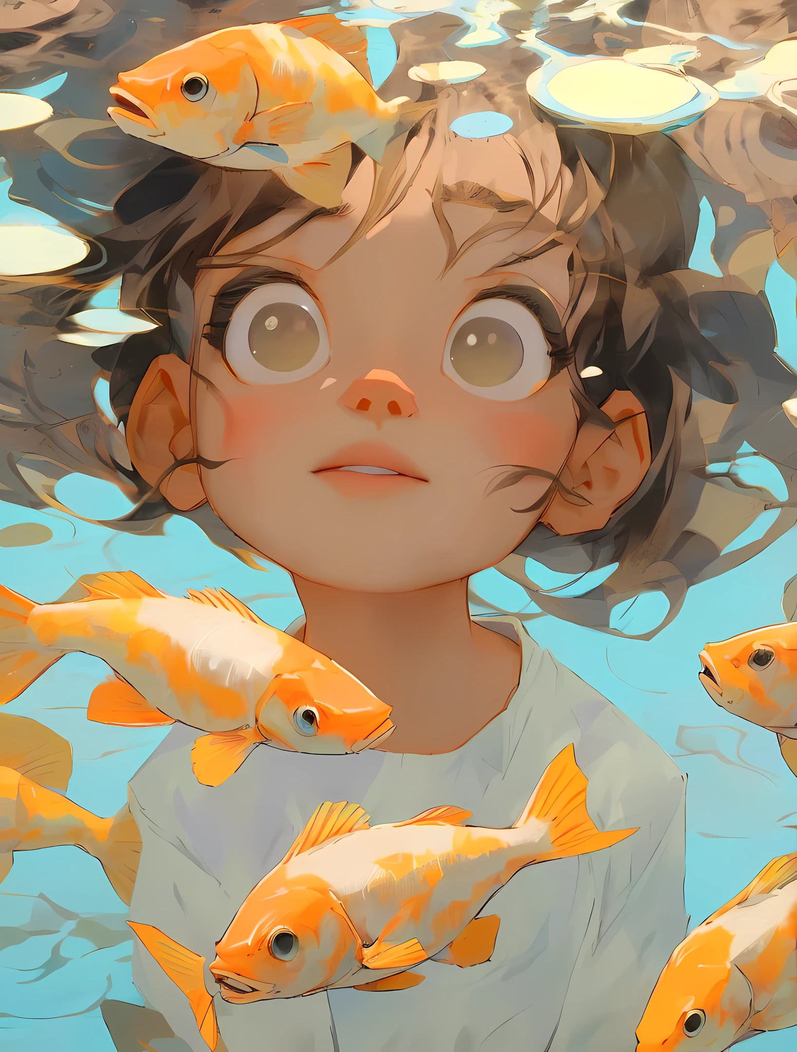 anime girl surrounded by fish in a pool of water, makoto shinkai cyril rolando, artwork in the style of guweiz, detailed digital anime art, cyril rolando and goro fujita, a beautiful artwork illustration, digital anime illustration, cute detailed digital art, ross tran and studio ghibli, anime styled digital art, anime style 4 k