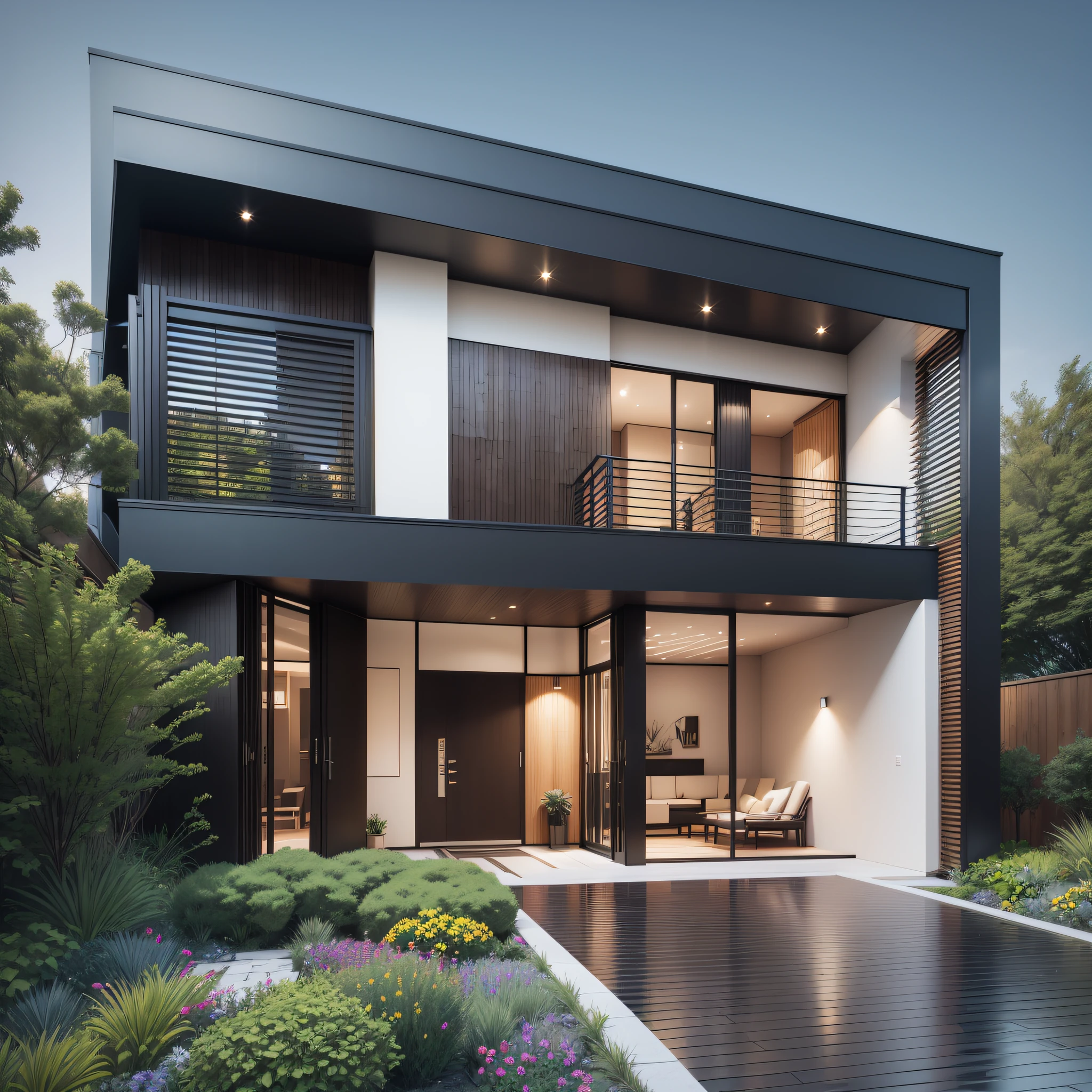 A striking modern house exuding elegance and sophistication, adorned ...