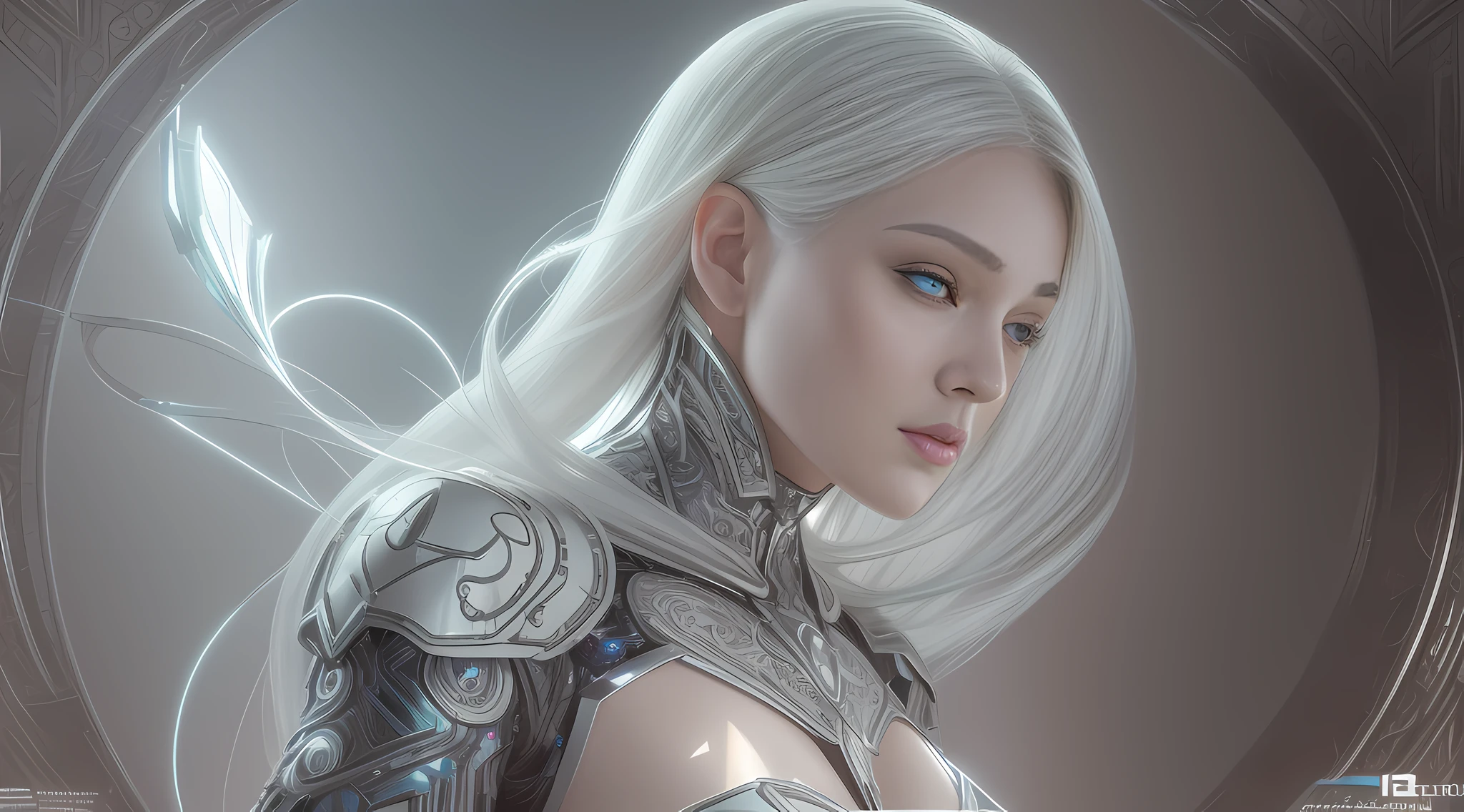 Organic cyborg, white plastic, diffuse lighting, luminous ornaments, light reflection, fantasy, intricate, elegant, highly detailed, realistic, realistic, digital painting, art station, illustration, concept art, smooth, sharp focus, art by John Collier and Albert Obright and Krenz Kusart and Artem Demura