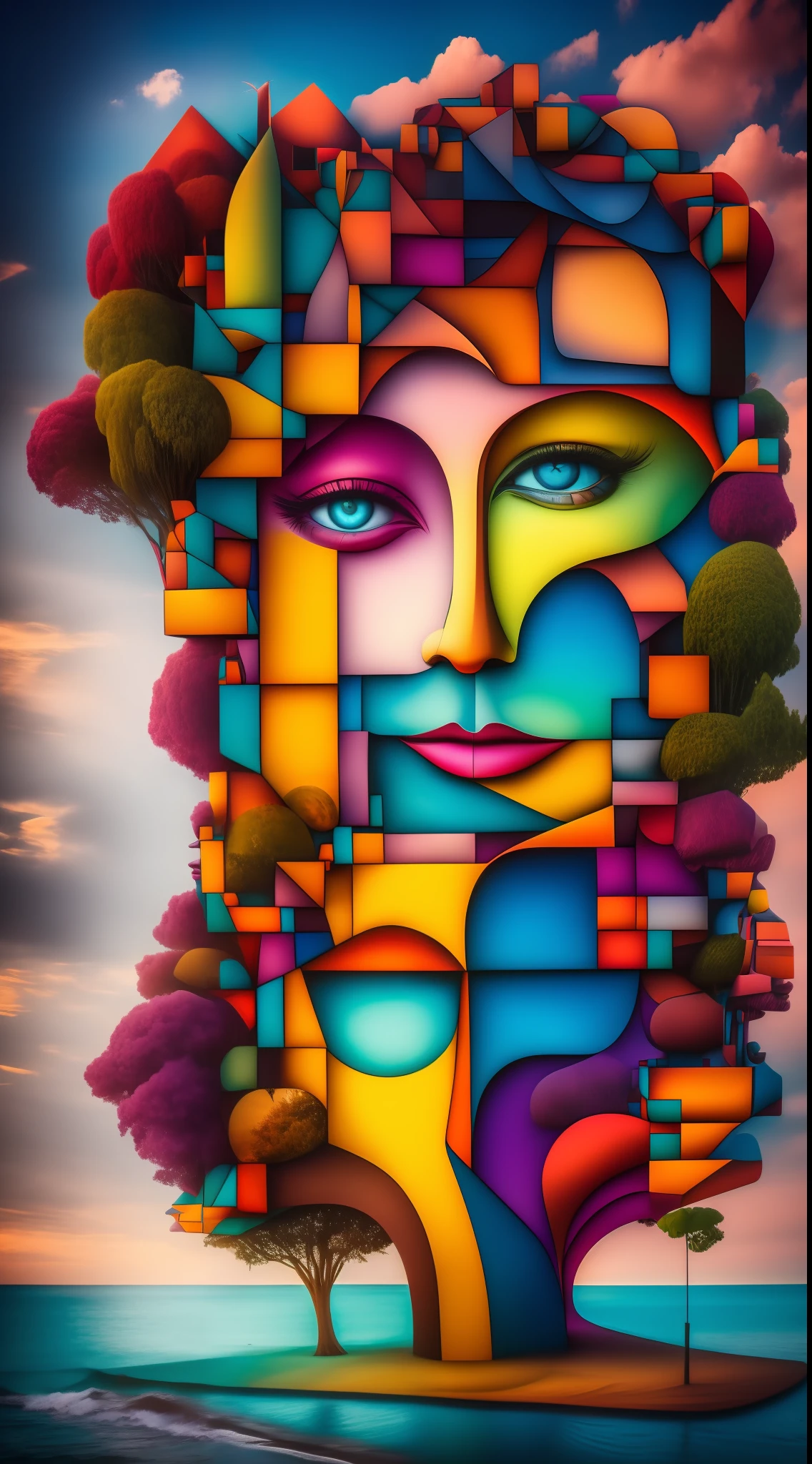 (colorfulsurrealism)++, (surrealism), a face of a woman