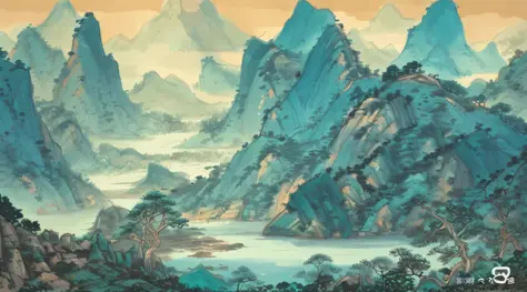 a close up of a painting of a mountain with a lake, chinese landscape, chinese painting style, inspired by Ma Yuan, song dynasty, detailed scenery —width 672, by Yang Buzhi, in a serene landscape, ancient china art style, by Wang Jian, chinese style painti...