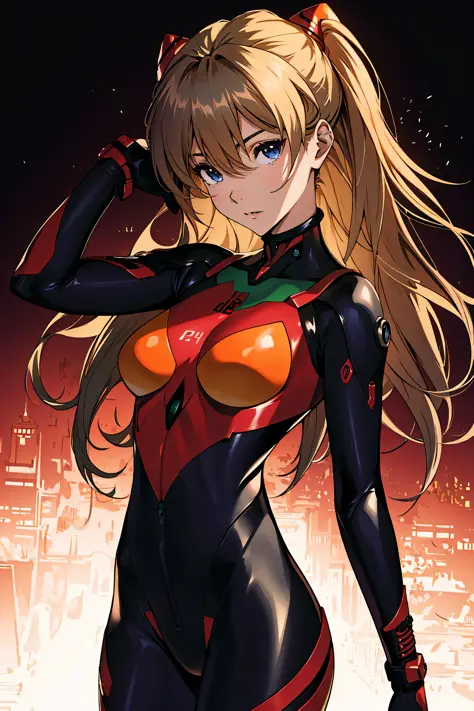 official art, unity 8k wallpaper, ultra detailed, beautiful and aesthetic, masterpiece, best quality, realistic, close-up, skindentation, souryuu asuka langley, interface headset, bodysuit under clothes, detailed eyes, detailed face, detailed hair, black b...