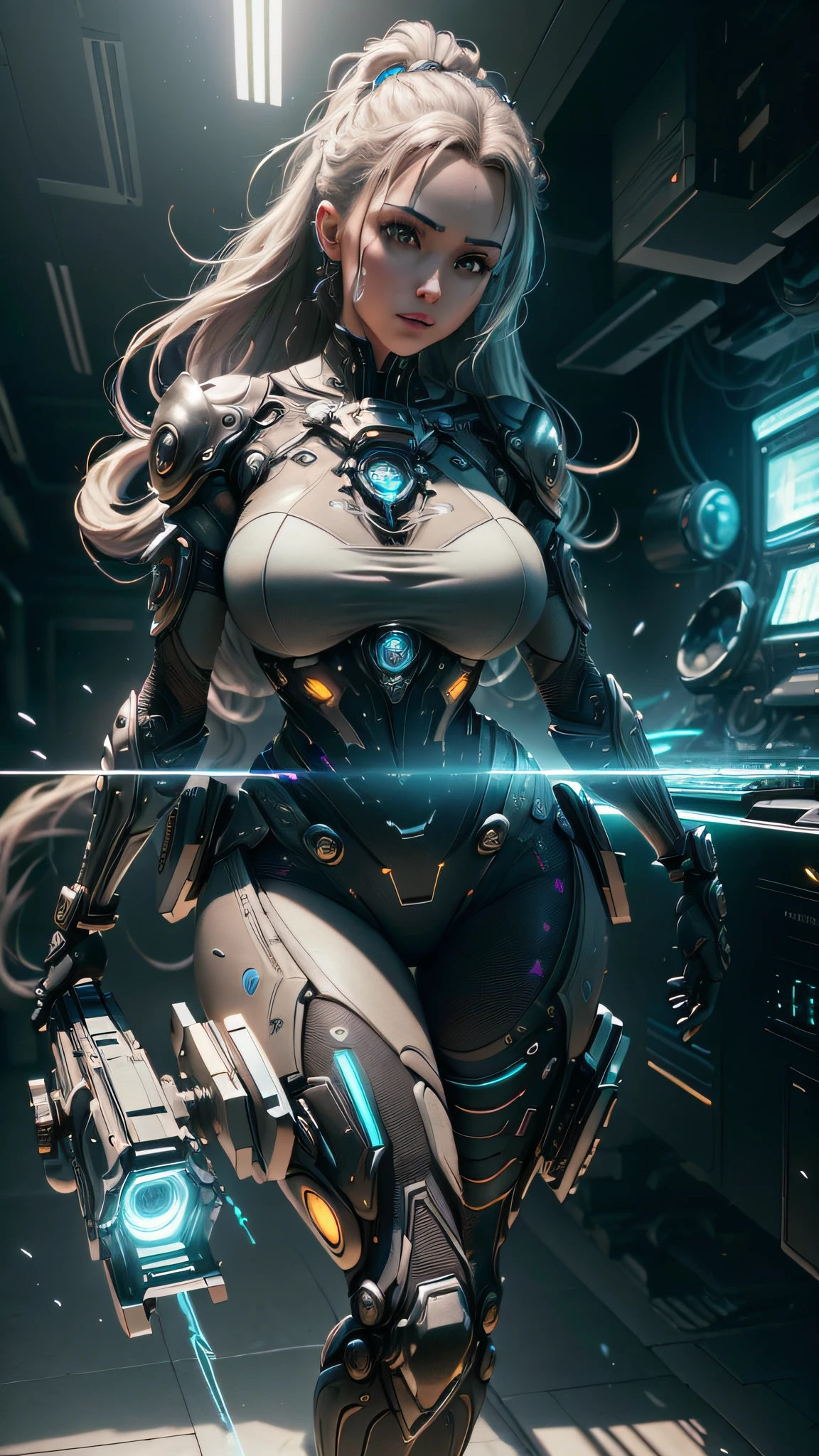 ((Best quality)), ((masterpiece)), (detailed:1.4), 3D, a beautiful cyberpunk female figure, thick hair, light particles, pure energy chaos anti-technology, HDR (High Dynamic Range), ray tracing, NVIDIA RTX, Super-Resolution, Unreal 5, Subsurface scattering, PBR TexturingPost-processing, Anisotropic Filtering, Depth-of-field, Maximum clarity and sharpness, Multi-layered textures, Albedo and Specular maps, Surface shading, Accurate Simulation of Light-Material Interactions, Perfect Proportions, Octane Render, two-tone illumination, large aperture, low ISO, white balance, rule of thirds, 8K RAW, legs apart