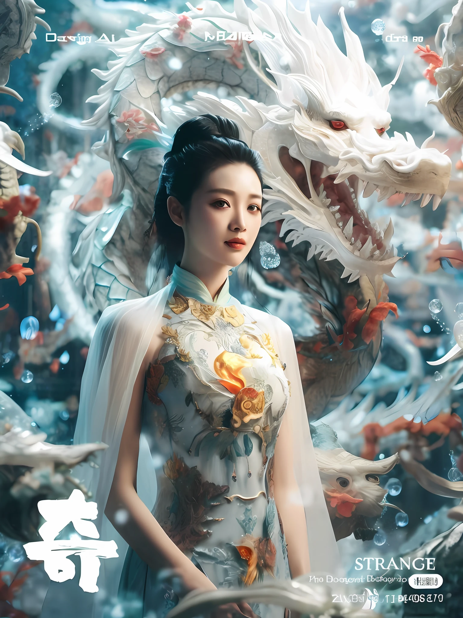 a close up of a woman in a dress with a dragon on her head, chinese fantasy, beautiful digital artwork, ross tran 8 k, jingna zhang, xianxia fantasy, cgsociety and fenghua zhong, chinese style, dragon-inspired cloth robes, ross tran and wlop, queen of the sea mu yanling, inspired by Zhu Derun