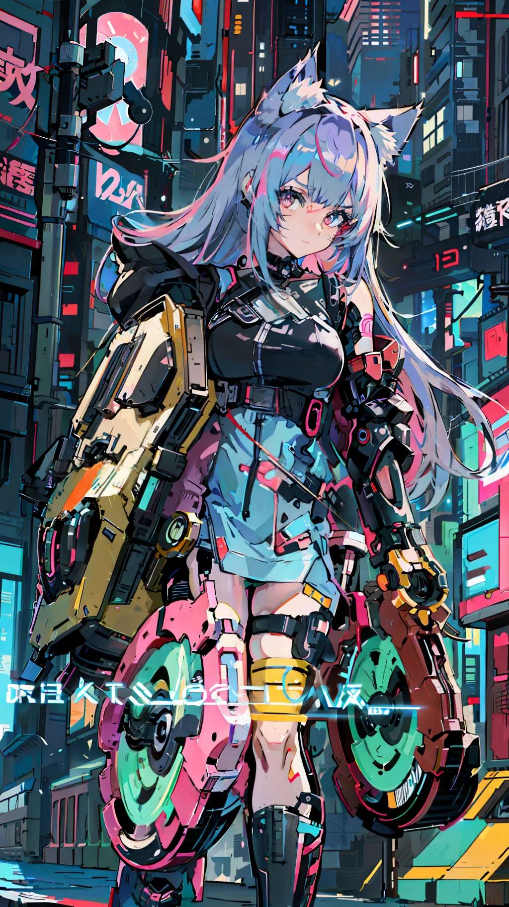 anime girl with cat ears and a backpack walking down a street, cyberpunk anime girl, digital cyberpunk anime art, anime cyberpunk art, digital cyberpunk - anime art, cyberpunk anime art, cyberpunk anime girl mech, female cyberpunk anime girl, oppai cyberpunk, best anime 4k konachan wallpaper, anime style 4 k, cyberpunk art style