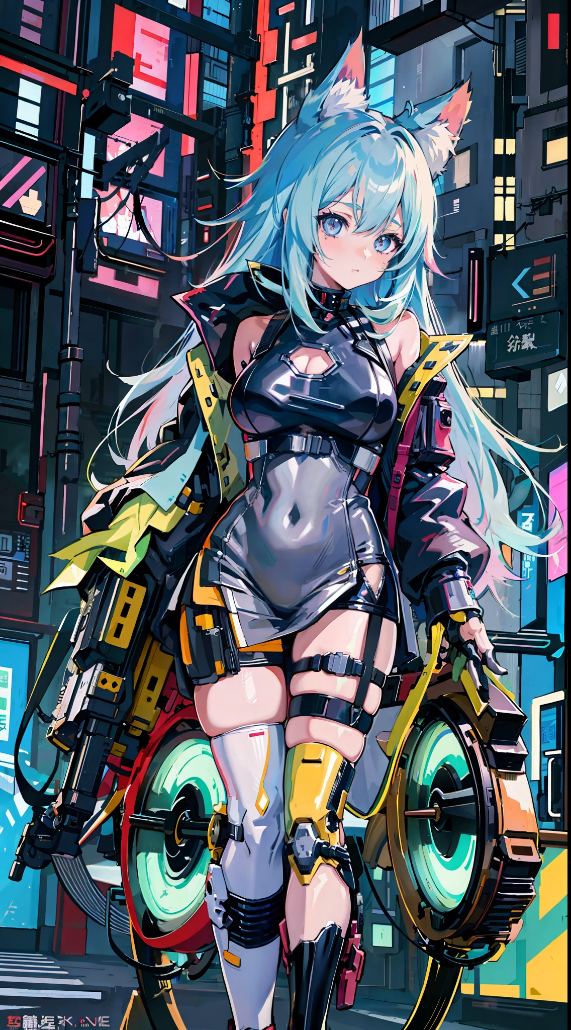 anime girl avec des oreilles de chat et un sac à dos marchant dans une rue, fille animée cyberpunk, digital art animé cyberpunk, art cyberpunk animé, cyberpunk numérique - art animé, art animé cyberpunk, fille animée cyberpunk mech, female fille animée cyberpunk, oppaï cyberpunk, meilleur fond d&#39;écran anime 4k konachan, style animé 4K, style artistique cyberpunk