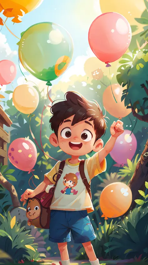 A boy, zoo, many balloons, happy, happy, perfect quality, clear focus (clutter - home: 0.8), (masterpiece: 1.2) (realistic: 1.2)...