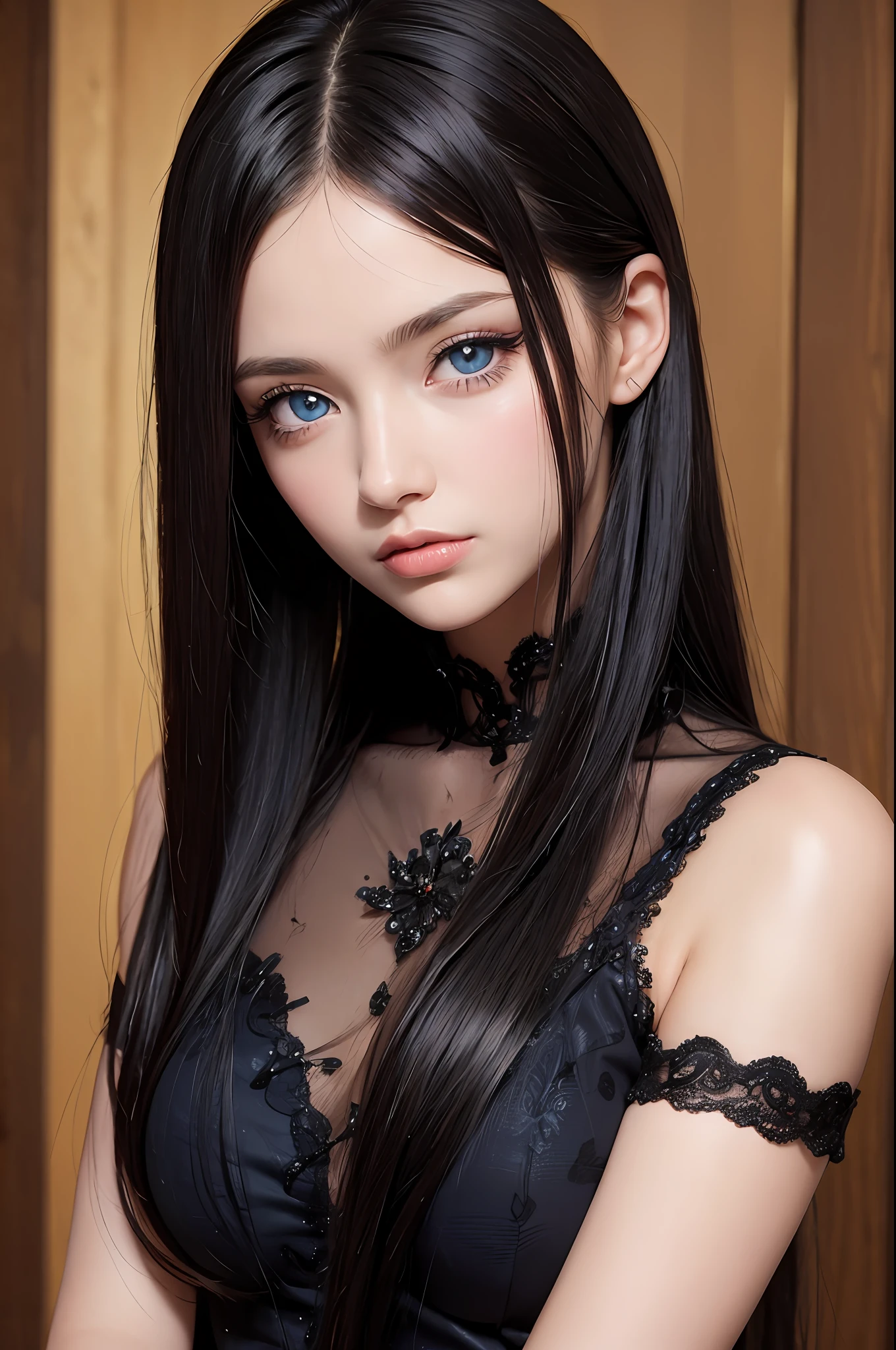 masterpiece, best quality, beautiful young woman, shiny blue eyes, (detailed pupils:1.2), eyelash, beautiful light black hair, streaked hair, multi color, medium hair, perfect face, detailed,