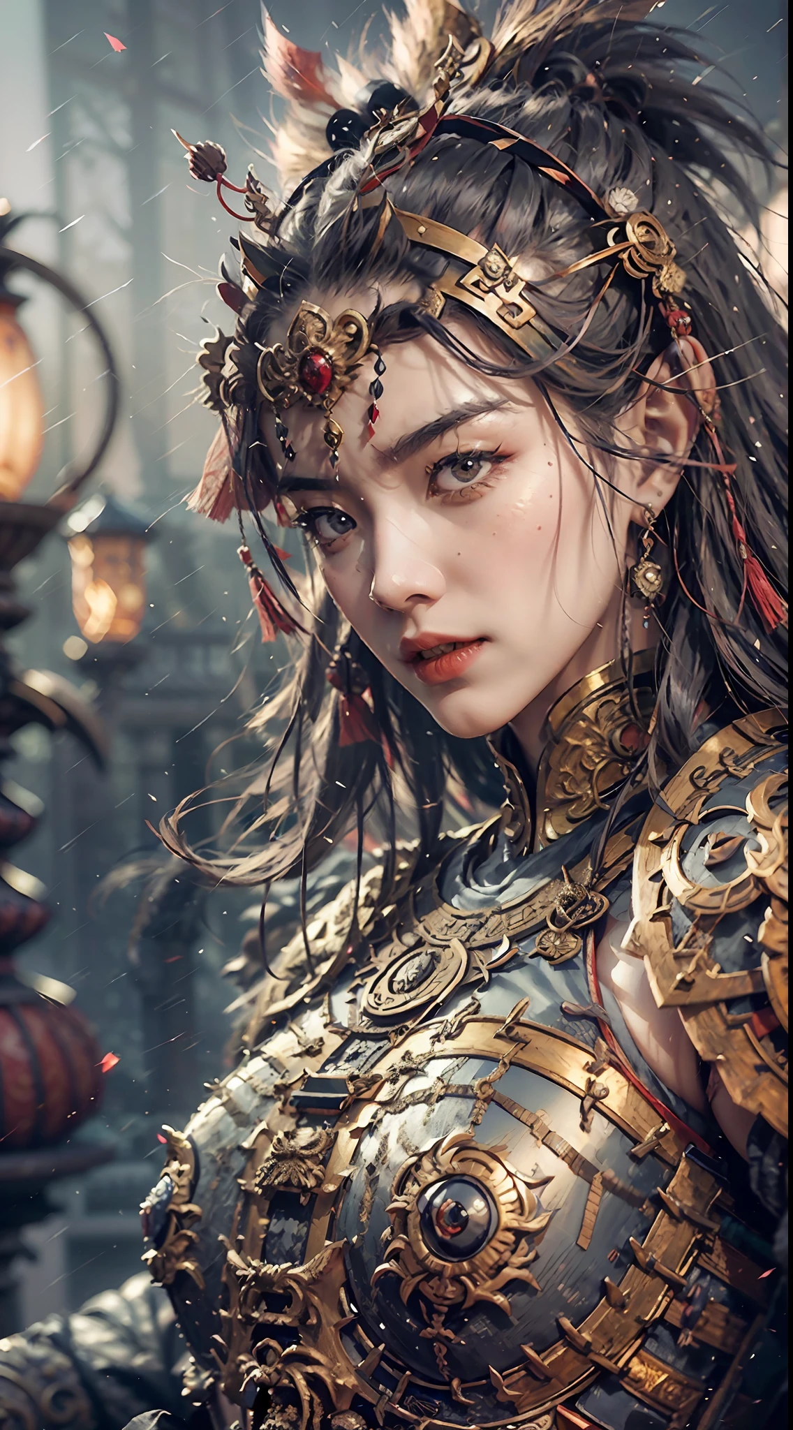A Chinese sneering girl, bust, vampire fangs, extreme quality, Cg unity 8k, super delicate, background bokeh, full depth of field, HDR high dynamics, real restoration, intricate and extreme detail, perfectly presenting the style of midjourney art. --auto --s2