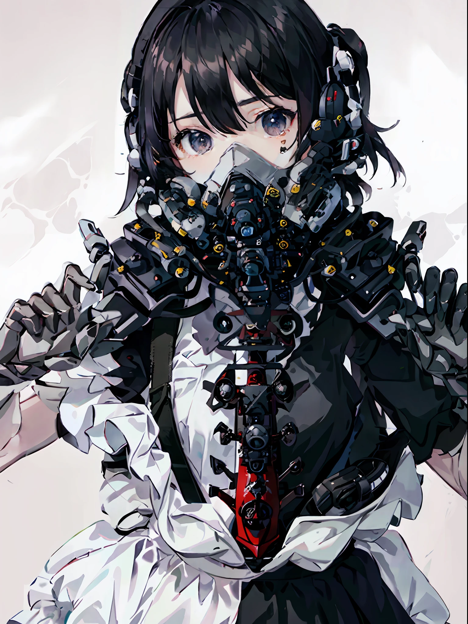 With machine gun, Yorime, Gas Mask, Ahegaovery / Sexual Ecstasy), black hair, bob cut, black and red nurse uniform, straight hair, nurse costume, (masterpiece: 1.2, highest quality), (beautiful eyes of detail: 1.2), (detailed background, dark fantasy), (beautiful detailed face), high contrast, (best lighting, very delicate and beautiful), (( cinematic light)), colorful, hyper-detailed, dramatic light, intricate detail, pigeon toe