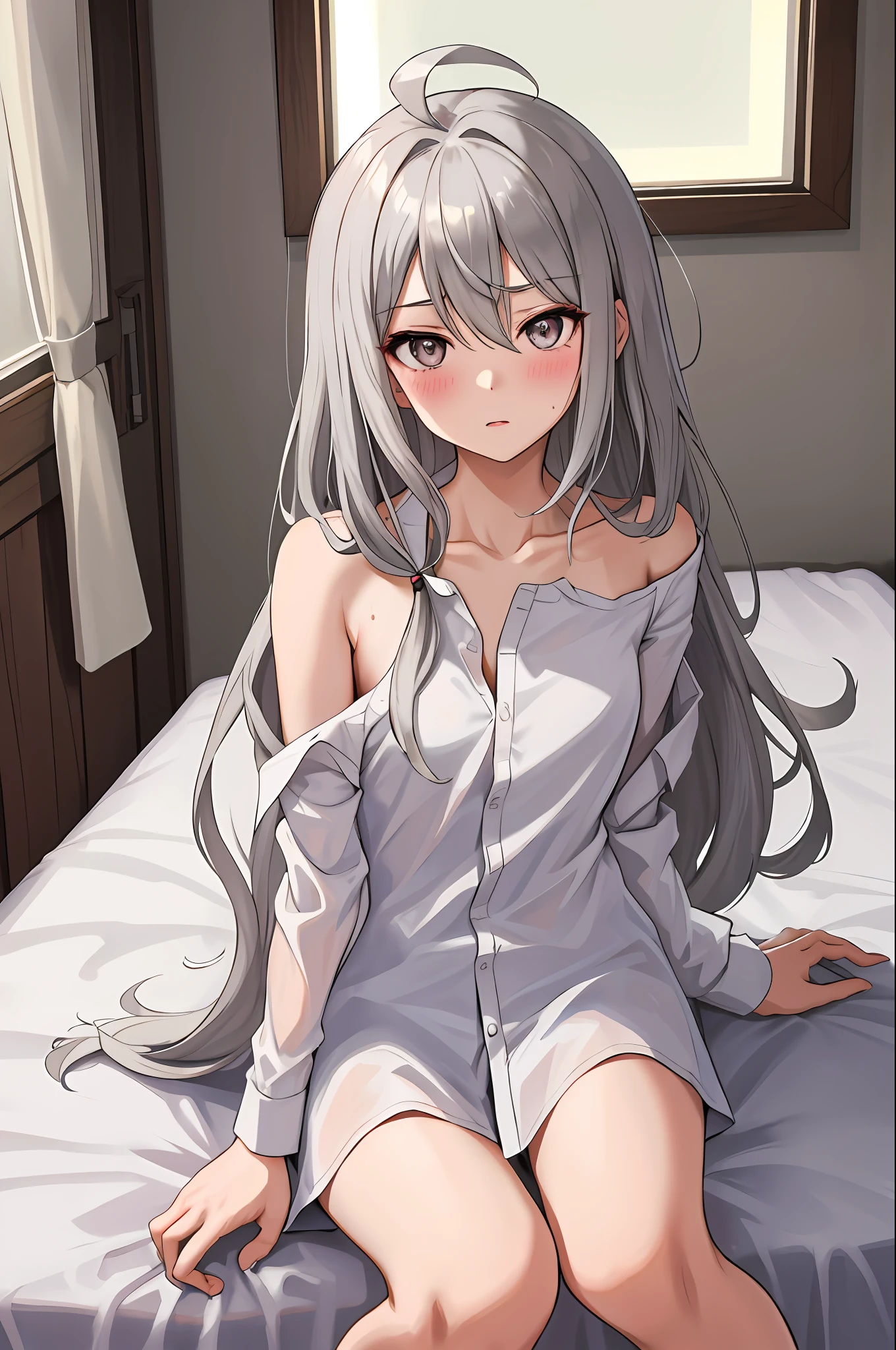 Anime girl sitting on a bed with her legs crossed - SeaArt AI