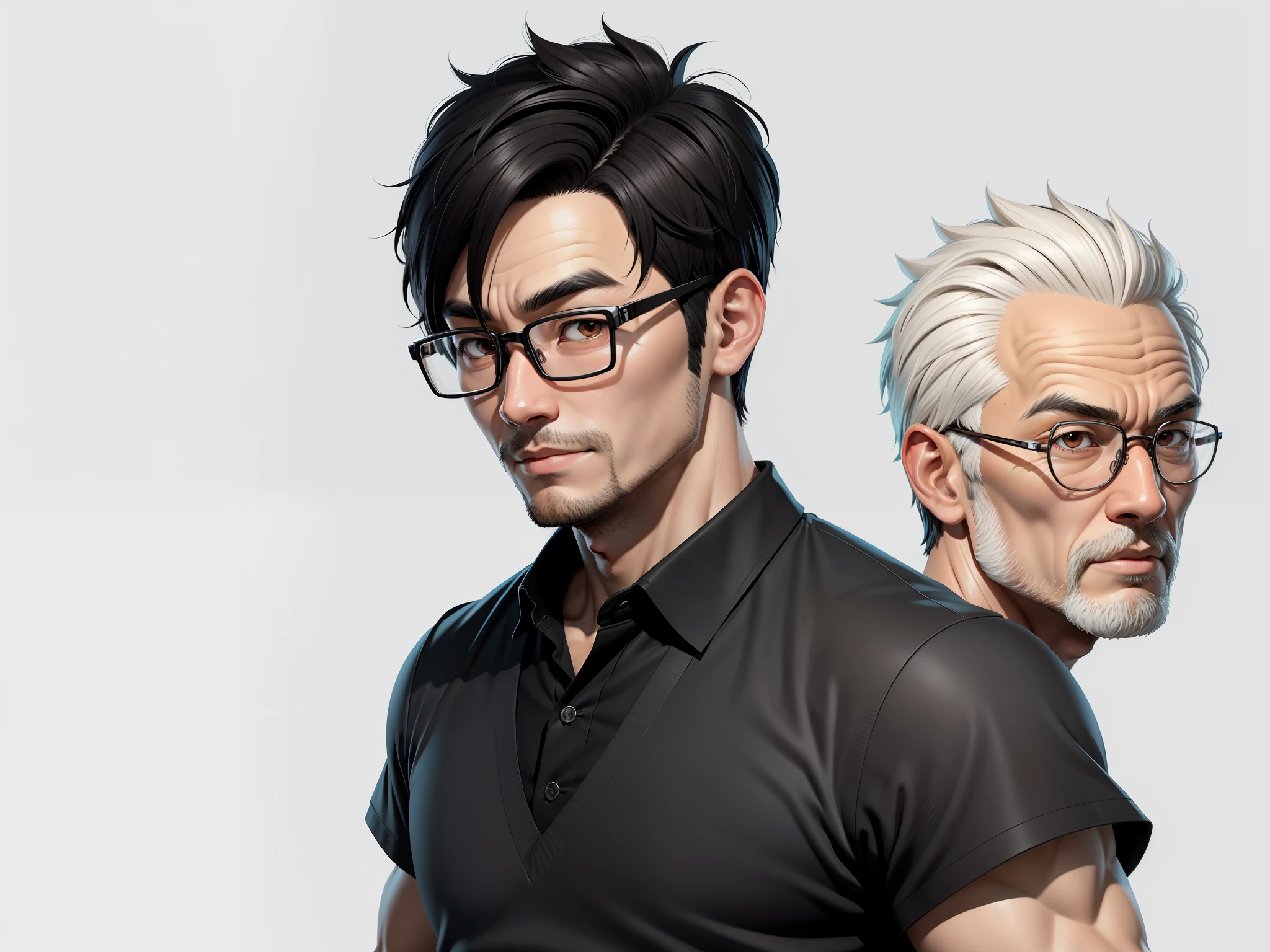 Super young, Japanese man, 35 years old, silver glasses, slightly chubby face, clean face, no beard on chin, black super short hair, black eyes, confident smile, polo cedar, digital painting, film, 3D character design by Mark Claireden and Pixar and Hayao Miyazaki, the illustration is HD illustration in 4K resolution with very detailed facial features and cartoon-style visuals.