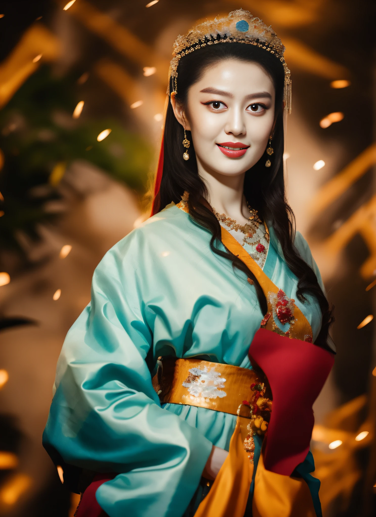 HD photos, portrait photos, ancient Chinese mythology, traditional style, Gregrutkovsky, shy queen, otherworld fantasy, martial arts genre, landscape