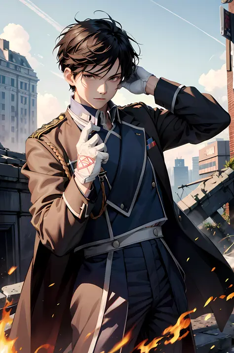 (absurdres, highres, ultra detailed, HDR), masterpiece, best quality, 1boy, short hair, black hair, military uniform, white glov...