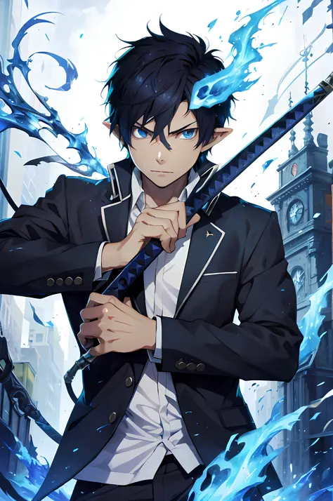 (absurdres, highres, ultra detailed, hdr), masterpiece, best quality, okumura rin, 1boy, solo, handsome, short hair, black hair,...