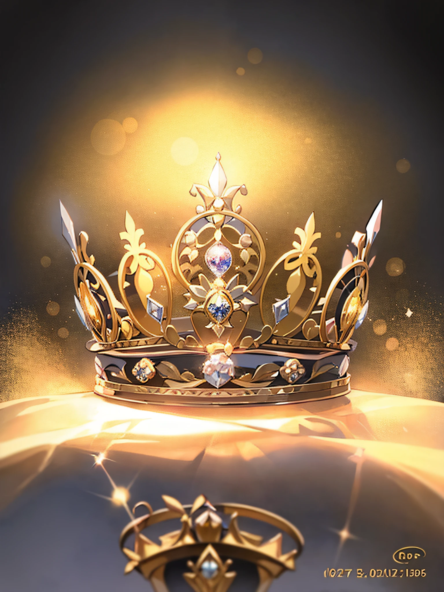 8k, (crown close-up), positive perspective!! , a crown with diamonds on a gold background, diamond wings!! , super realistic fantasy crown, golden crown, white laser crown, golden flower crown, floating crown, (ray tracing), (clean background)), crown, flower crown, crown, giant diamond crown, golden tiara, amazing flower crown, diamond crown --auto --s2