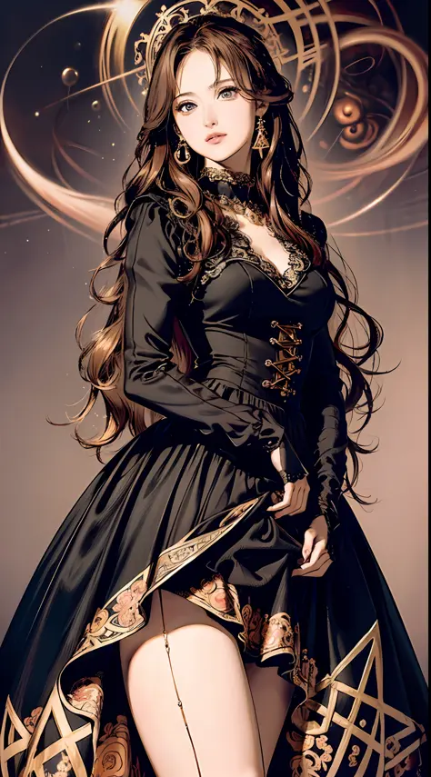 (masterpiece, best quality), ultra high res, illustration, (style of ayami kojima:1.4), 1girl, filigree black gown, wavy hair, d...