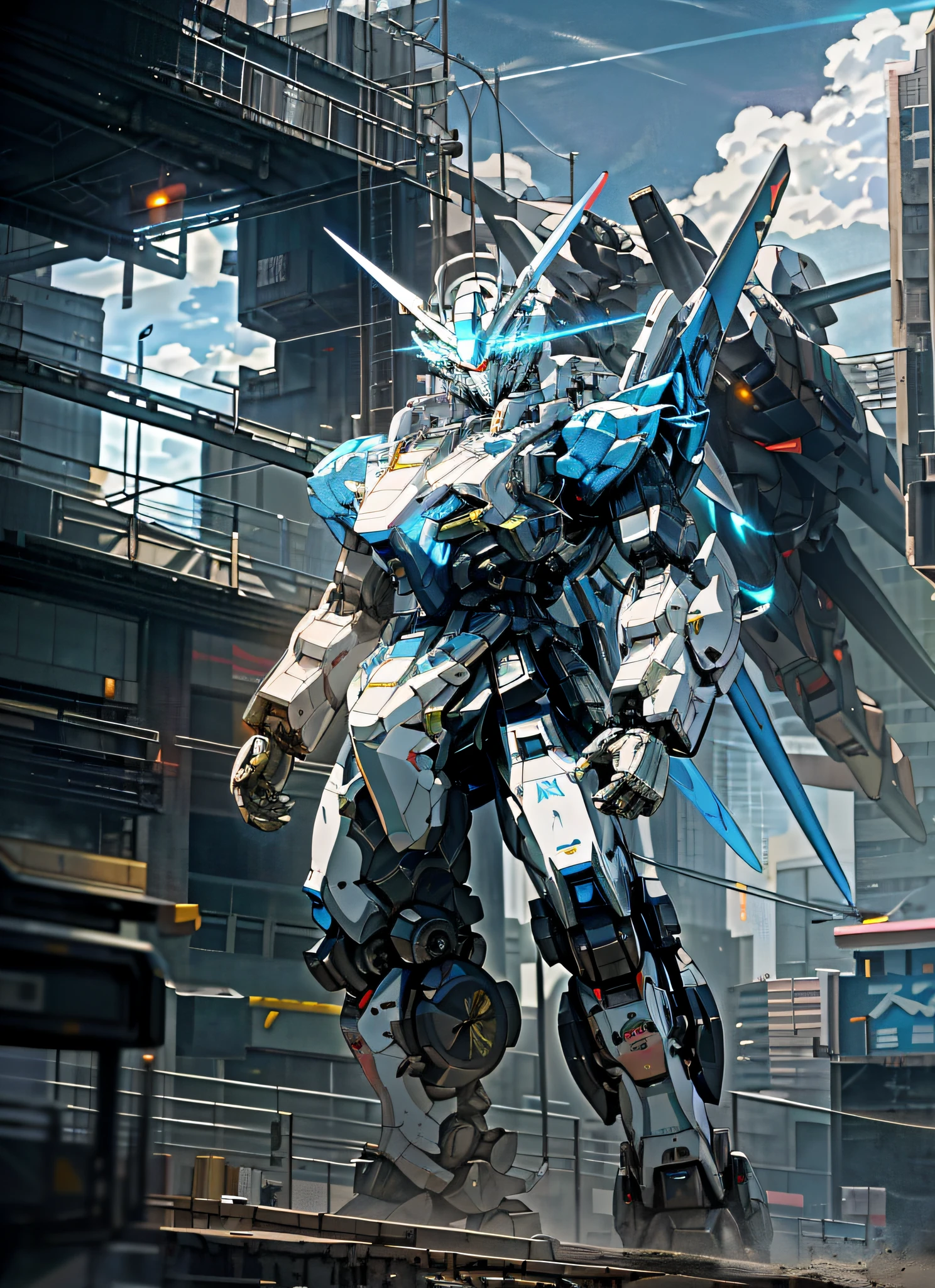 there is a robot that is standing in the street, cool mecha style, alexandre ferra white mecha, mecha art, modern mecha anime, anime mecha aesthetic, alexandre ferra mecha, mecha inspired, white mecha, an anime large mecha robot, cyber mech, mecha asthetic, high quality digital concept art, mecha anime