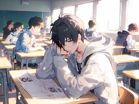 anime boy kissing his girlfriend in a classroom with other students, guweiz and makoto shinkai, sakimichan and makoto shinkai, m...