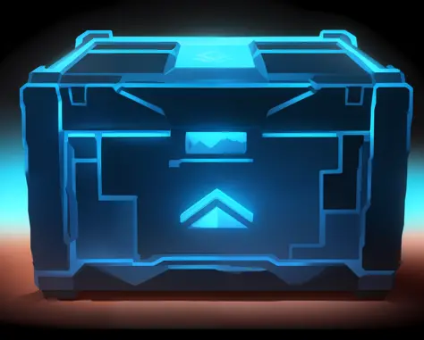 Close-up of blue box with lights, loot box, avatar image, item art, lockbox, chest, vault, small chest, holographic artifact, treasure chest, inlay, 3 dex, freeze engine, large chest, in-game image, treasure chest height, gigabit, alliance, cube