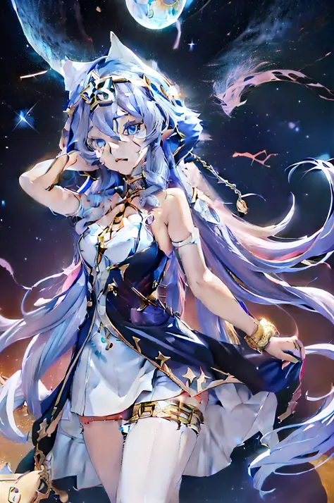 anime girl with long white hair and blue eyes in a dress, best anime 4k konachan wallpaper, portrait knights of zodiac girl, tre...