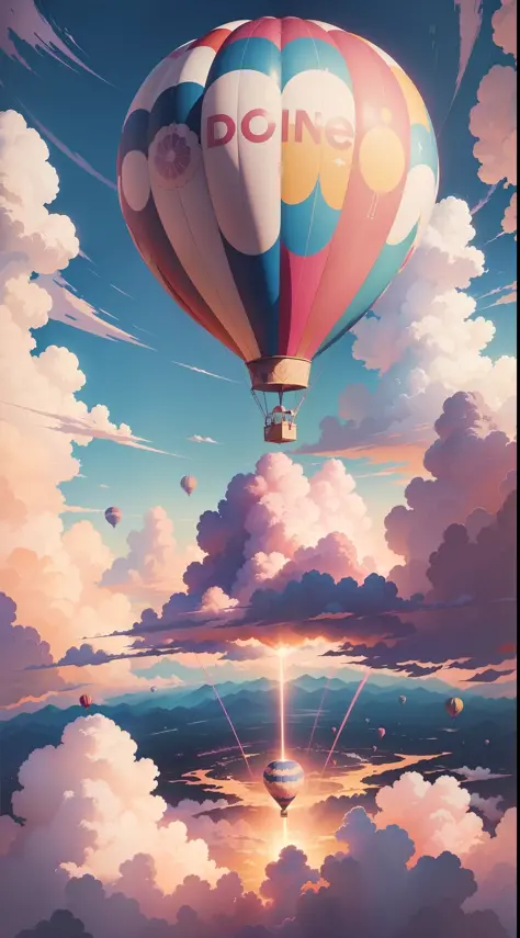 There are a lot of hot air balloons, anime clouds, anime skies, beautiful fluffy clouds in the sky. anime, anime background art, fluffy pink anime clouds, anime landscape wallpaper, clear beautiful sky, peaceful clouds, bright clouds, beautiful anime lands...