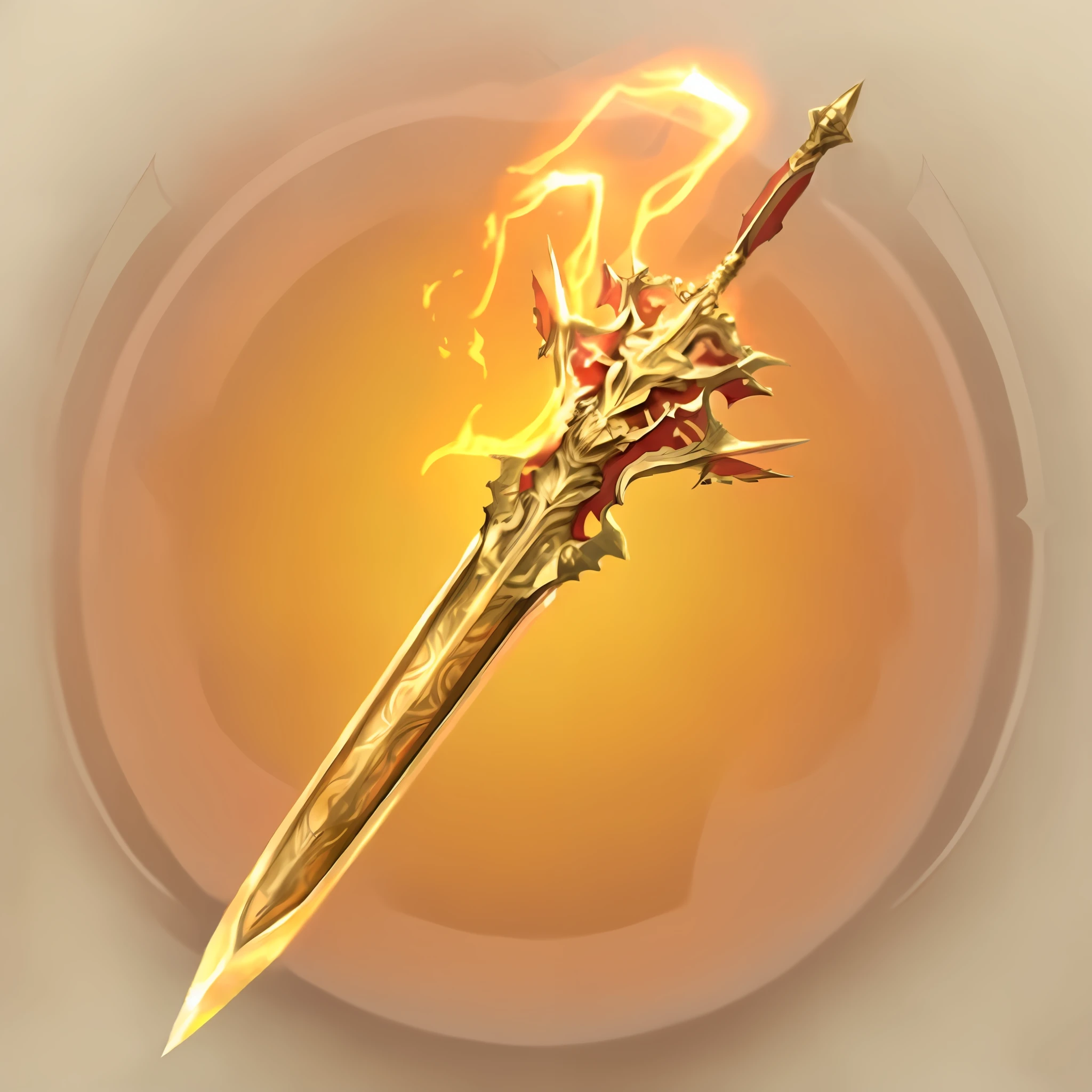 there is a gold sword with a flame on it, war blade weapon, flaming sword, gold sword, greatsword, shinning sword, huge sword, intricate fantasy spear, big sword, large sword, yellow broad sword, golden sword, brandishing powerful sword, fantasy blade, legendary sword of technology, fantasy weapon, shining sword, fantasy sword, huge oversized sword --auto --s2