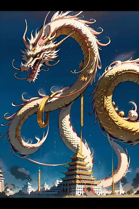 (Masterpiece, best_quality, Ultra Detailed, Immaculate: 1.3), Epic, Illustration, (Length: 1.2), Oriental Dragon, "Dystopian Temple, Golden Dragon"
