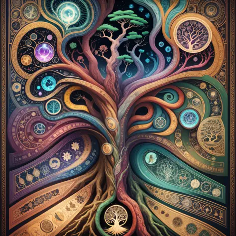 there is a picture of a tree with many different types of trees, the world tree, yggdrasil, collective civilization tree, world tree, cosmic tree of life, tree of life seed of doubt, brain tree eye holy grail, the tree of life, tree of life brains, tree of...