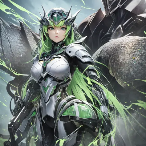 fresh green paint, villain, close-up portrait of a person in costume with a sword, cyber japan style armor, cyber japan armor, g...