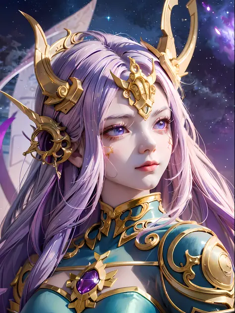 Anime girl with purple hair and horns holding a sword, portrait knight of zodiac girl, knight of zodiac girl, extremely detailed...