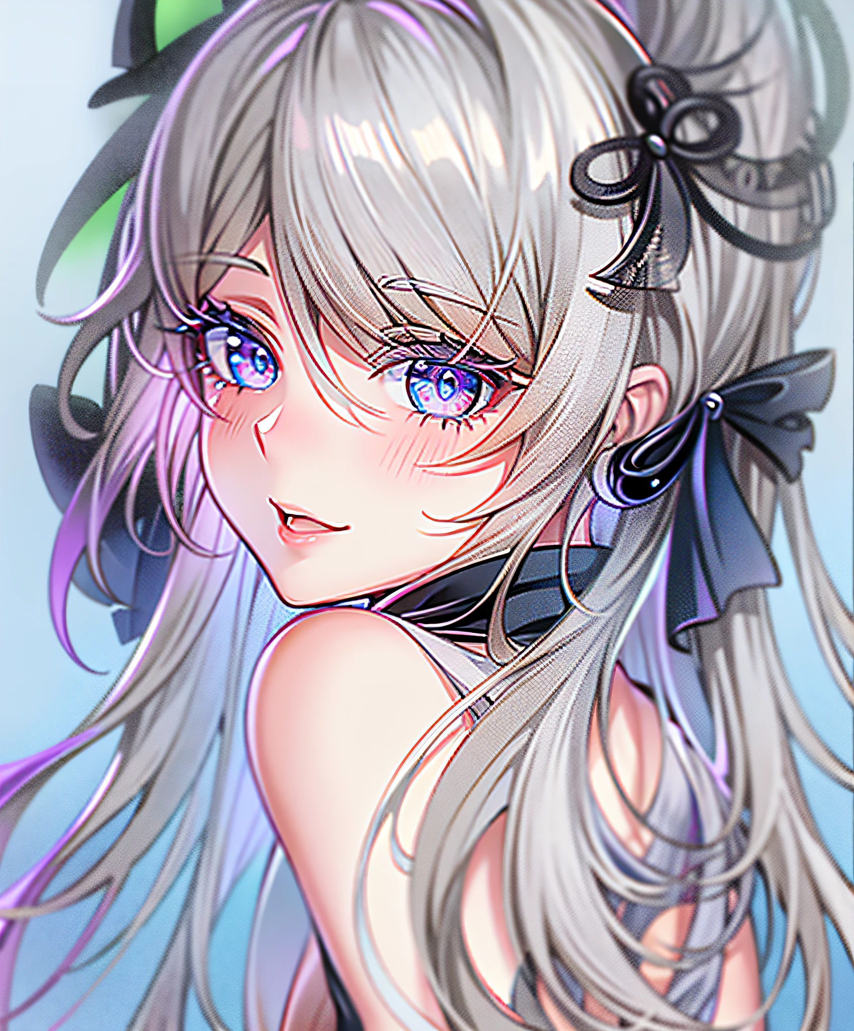 anime girl with long white hair and blue eyes wearing a bow, detailed portrait of anime girl, beautiful anime portrait, detailed digital anime art, portrait anime girl, anime style portrait, anime girl portrait, digital art on pixiv, stunning anime face portrait, digital anime art, portrait of an anime girl, soft anime illustration, anime portrait, digital anime illustration