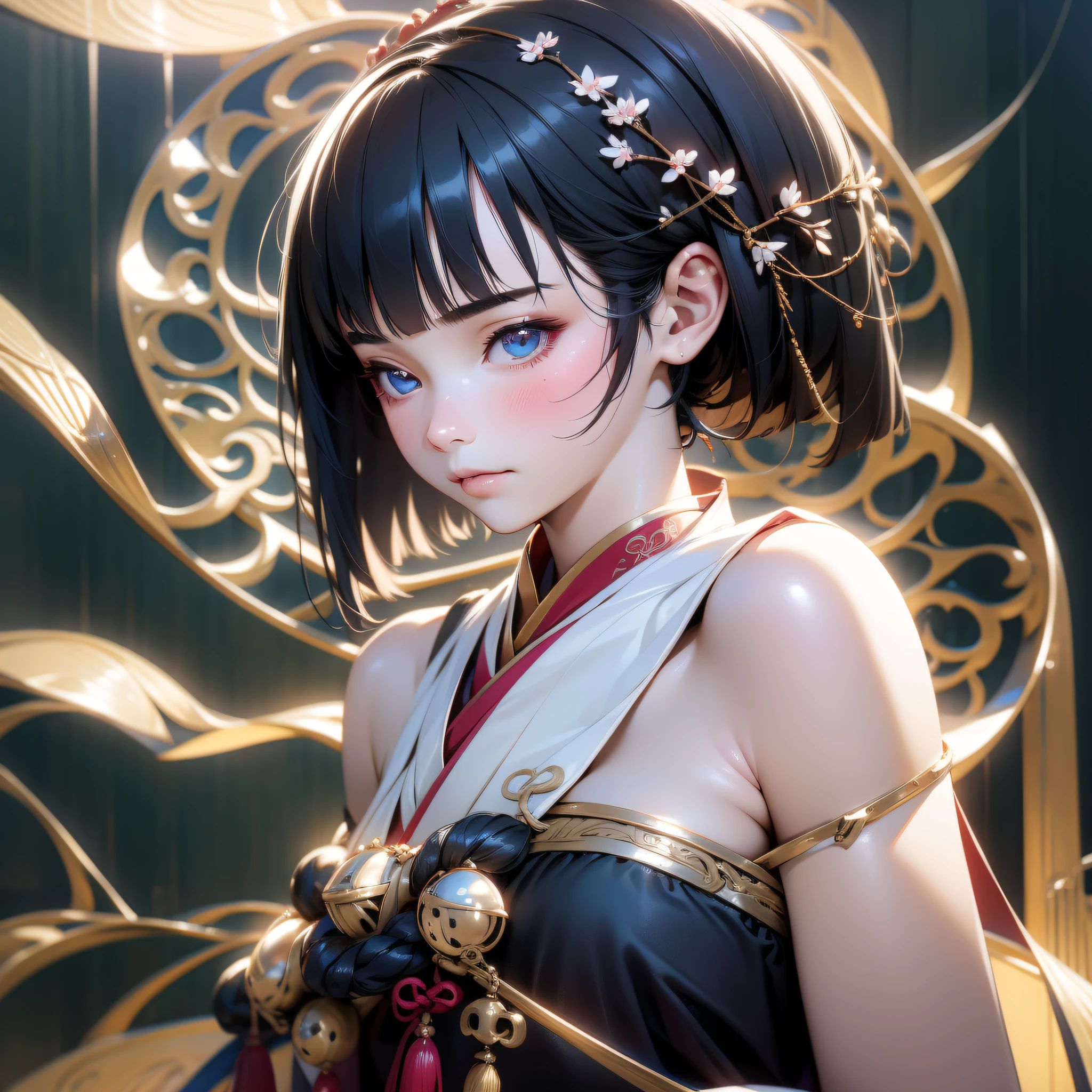 Anime girl with black hair and blue eyes in a black outfit - SeaArt AI