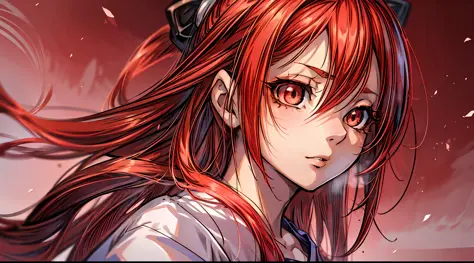 "masterpiece, high quality, (anime), best quality, 1girl, dynamic lighting, dynamic background, red hair, red eyes, ((15 years))...