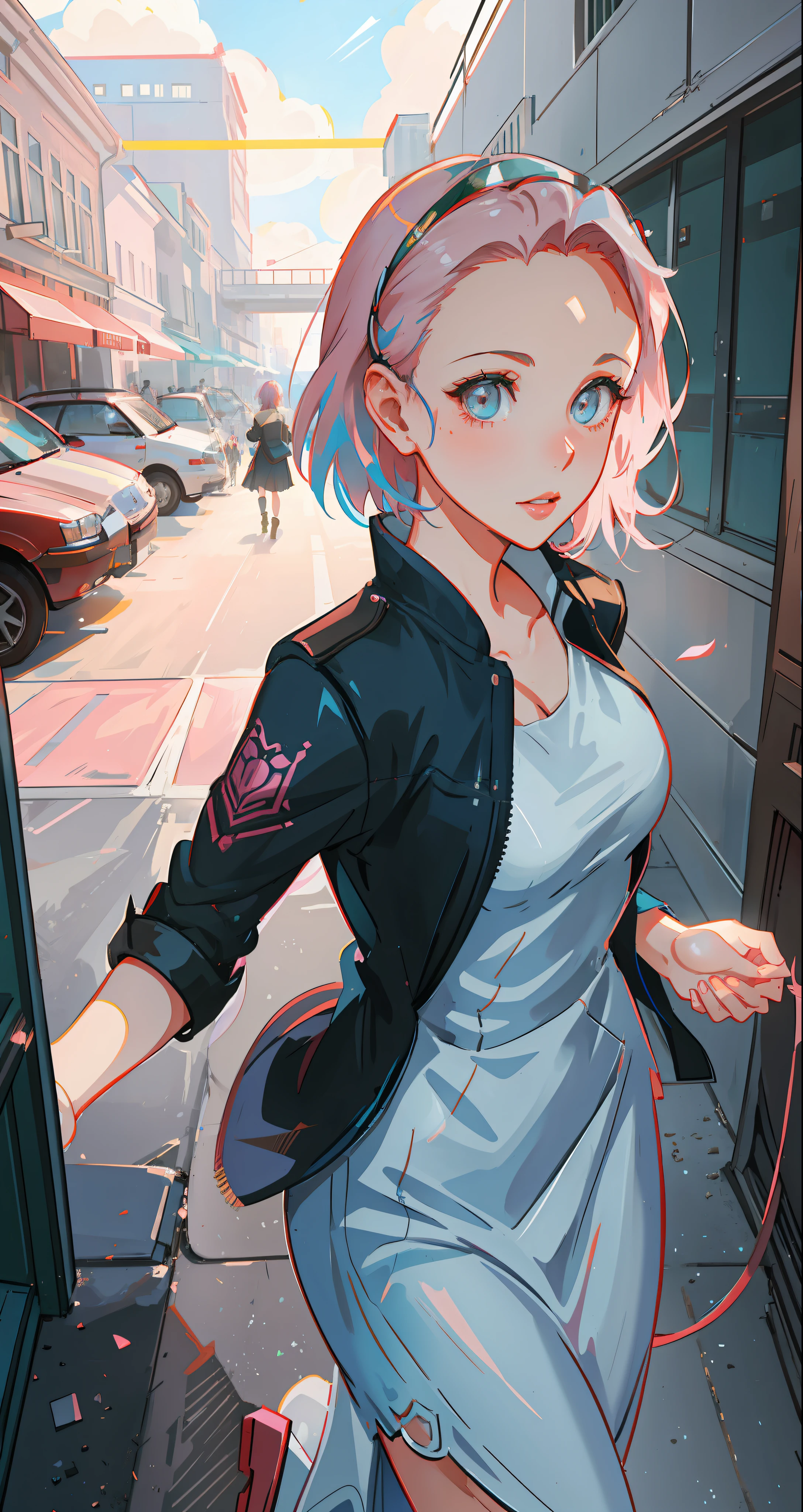 beautiful woman, seductive, ((forehead the show)) a bride, entering the church, attractive, sexy eyes, white dress, pink hair, delicate, young, short hair, full body, from League of Legends, trend in Artstation, by Rhods, Andreas Rocha, Rossdraws, Makoto Shinkai, Laurie Greasley, Lois Van Baarle, Ilya Kuvshinov and Greg Rutkowski