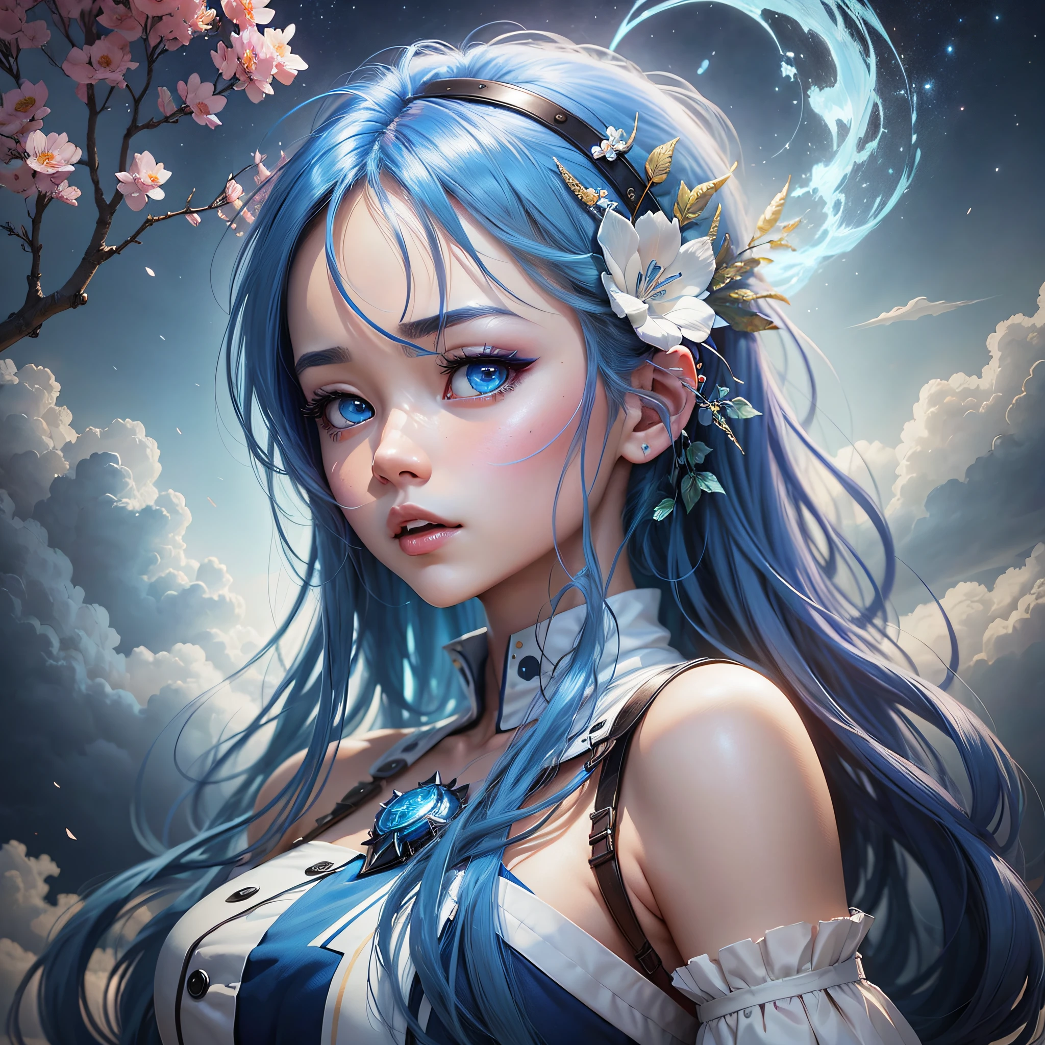 anime girl with blue hair and blue eyes in a white dress, beautiful avatar pictures, beautiful fantasy anime, anime style. 8k, anime style 4 k, artwork in the style of guweiz, ross tran 8 k, anime girl with cosmic hair, anime styled 3d, realistic anime artstyle, anime styled digital art, fantasy art style, inspired by Ross Tran --auto --s2